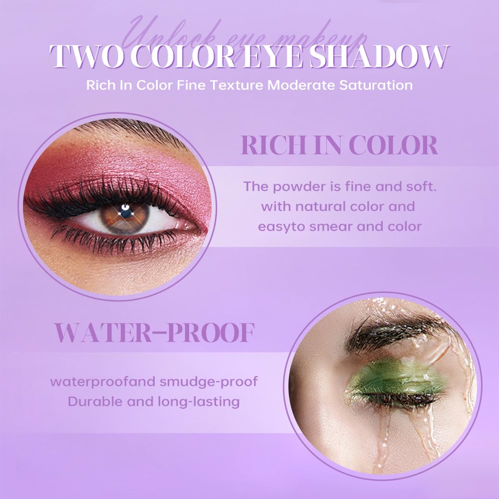 Dual-Color Pearl Eyeshadow Palette – High Pigment Shimmer Eyeshadow Duo, Grass Green & Green Shimmer Eye shadow , Silky Blendable Texture, Waterproof Long-Lasting Eye Makeup for Daily & Glam Looks 02#