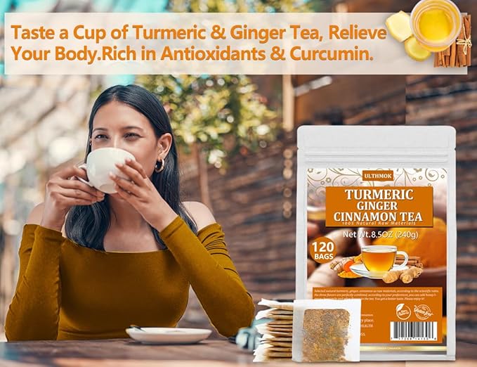 120 Premium Turmeric, Ginger, Cinnamon Blend Tea Bags, 100% Natural & No Additives & Caffeine Free.