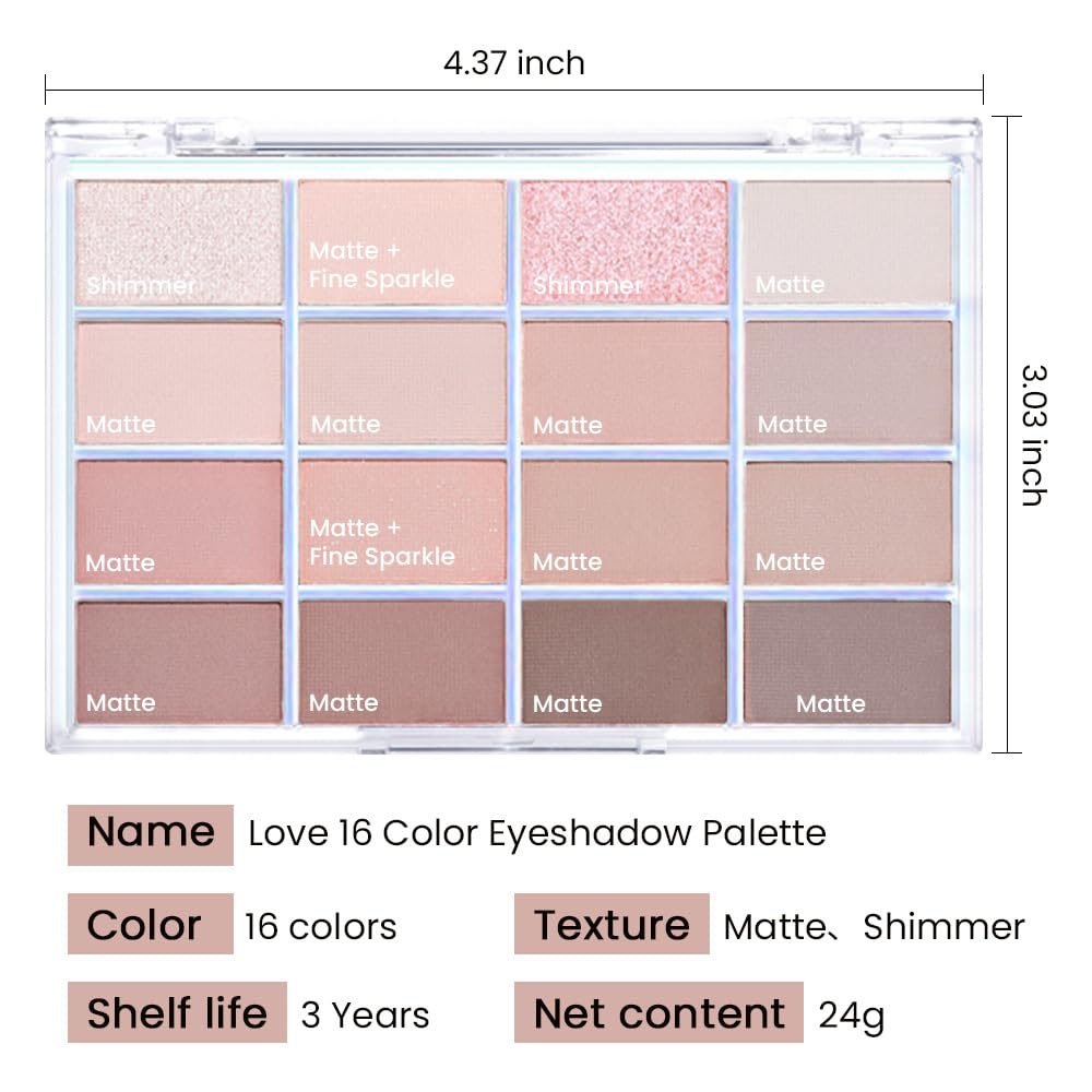 16Colors Light Beige Coral Brown Basics Matte Eyeshadow Palette,Eye Shadow Travel Makeup Palette all in one Long Lasting Waterproof,Great for Travel Gift Kit