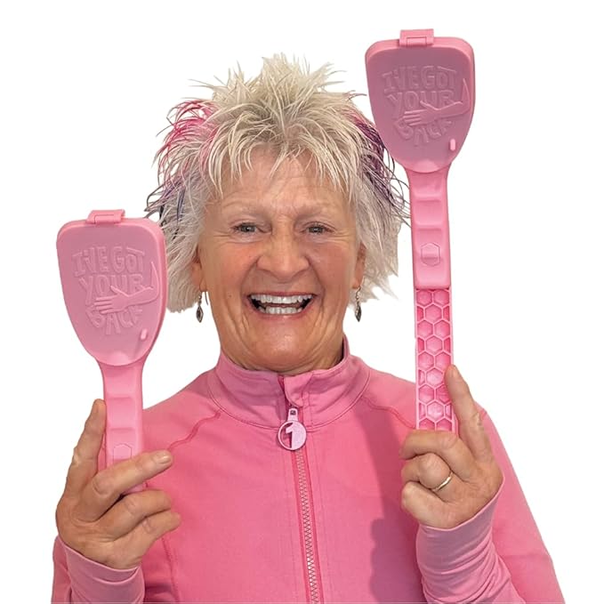 Bakslap - Body Lotion Applicator - Replaceable Sponge Pads (2 Pack) - Extendable Long Handle for Self Back & Body Application (Skin Cream, Suntan, Beauty, Tanning, Medical) (Pink)