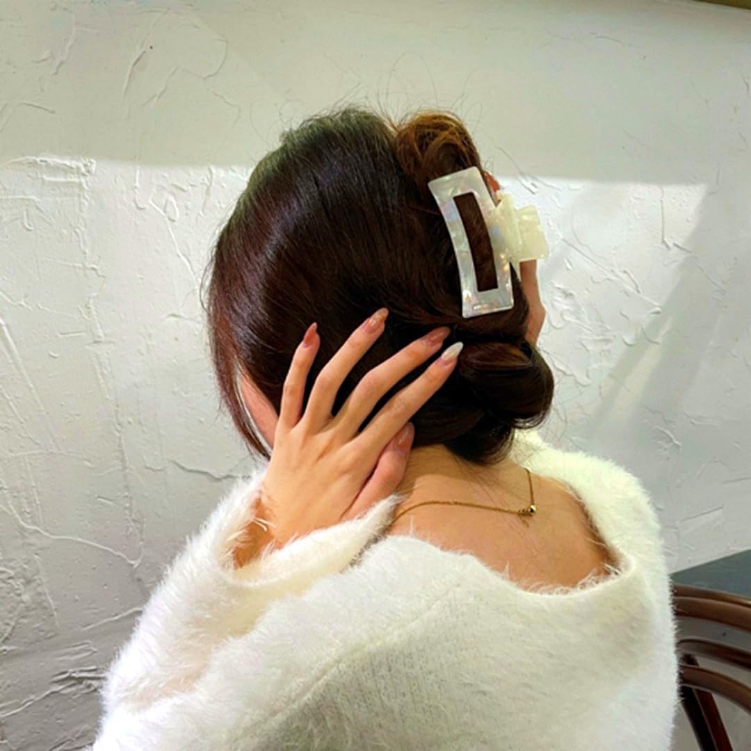 Cellulose Acetate Hair Clips for Women, Rectangle Tortoise Shell Celluloid Strong Hold Claw Clips for Thin Thick Hair, Barrette Jaw Clamp Styling Accessories for Ladies Mother (2 Pack)