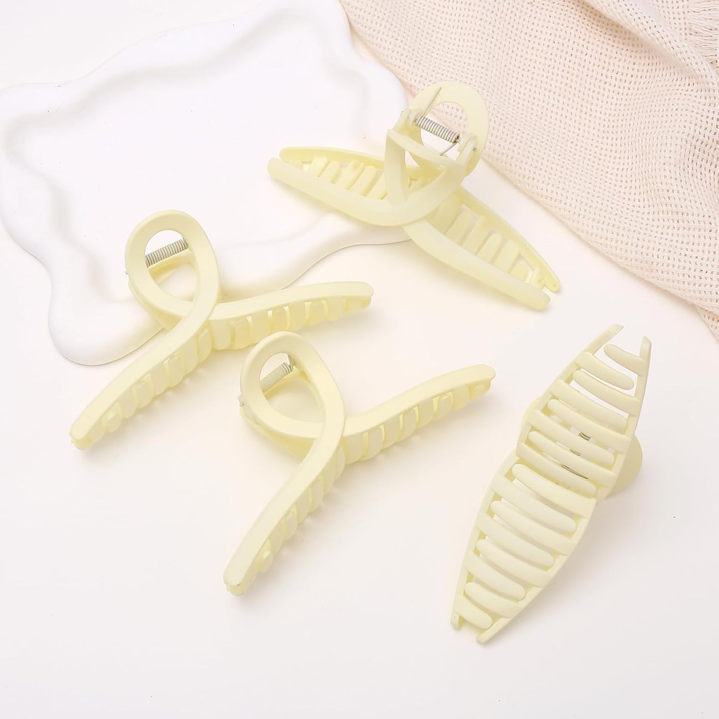 4 Pack Xl Jumbo Claw clips, 6Inche Extra Large Claw Clips for Thick Hair and Long Hair, Oversized Matte Non-slip Butterfly Hair Clips for Women, Big Strong Hold Jaw Clip,white Color