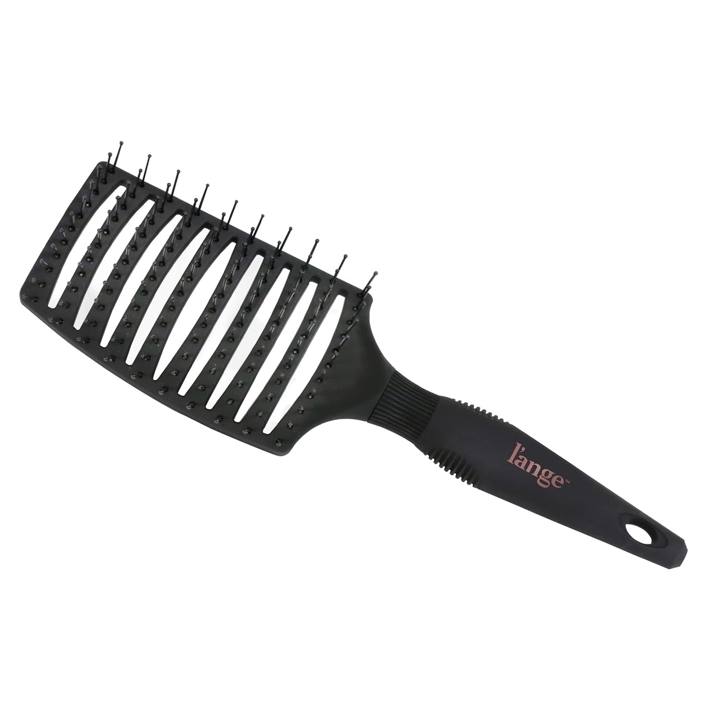 L'ANGE HAIR Siena Wide Curved Vented Detangle Brush | Nylon Bristles | Best for Tangles and Knots | Ideal for Men and Women | Vented for Airflow | Black