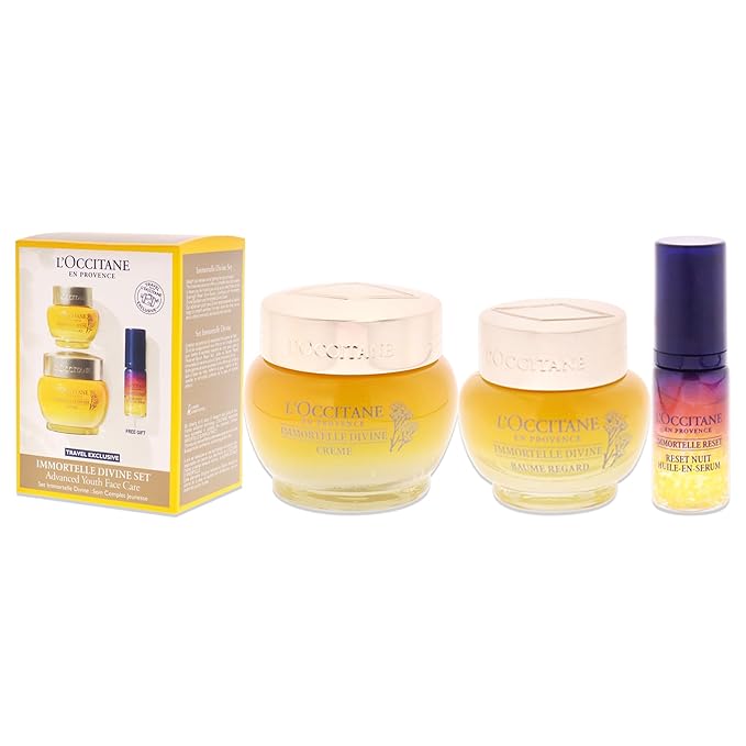 Immortelle Divine Set - Advance Youth Face Care by LOccitane for Unisex - 3 Pc 0.5oz Eye Balm, 1.7oz Cream, 0.16oz Oil-In-Serum