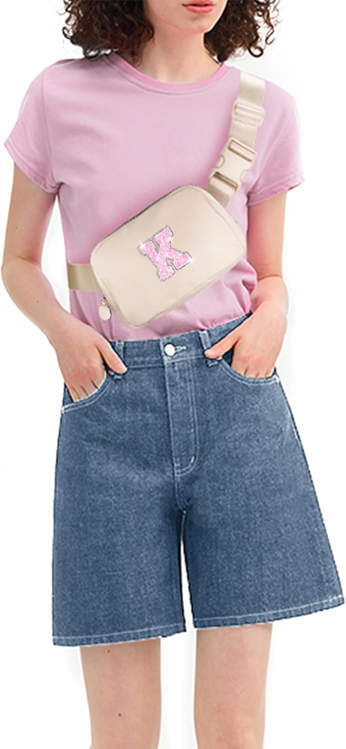 Girl Stuff - Teen Girl Gifts Trendy Stuff,Cross Body Bag for Girls Belt Bag for Women - Fanny Pack for Kids Teen,Crossbody Bag for Women Trendy Belt Bag Waist Packs | Cream,Initial K