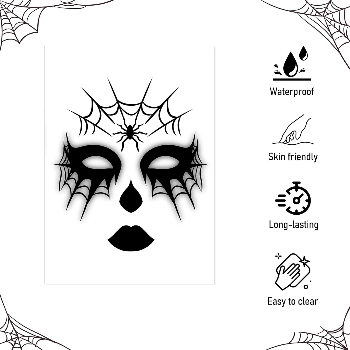 Halloween Spider Web Face Tattoos, Temporary Tattoos Stickers, Face Tattoo Decals,Temporary Makeup Tattoos, Face Tattoo Sticker Art for Adult Kids Halloween Costume Accessories 8Pcs