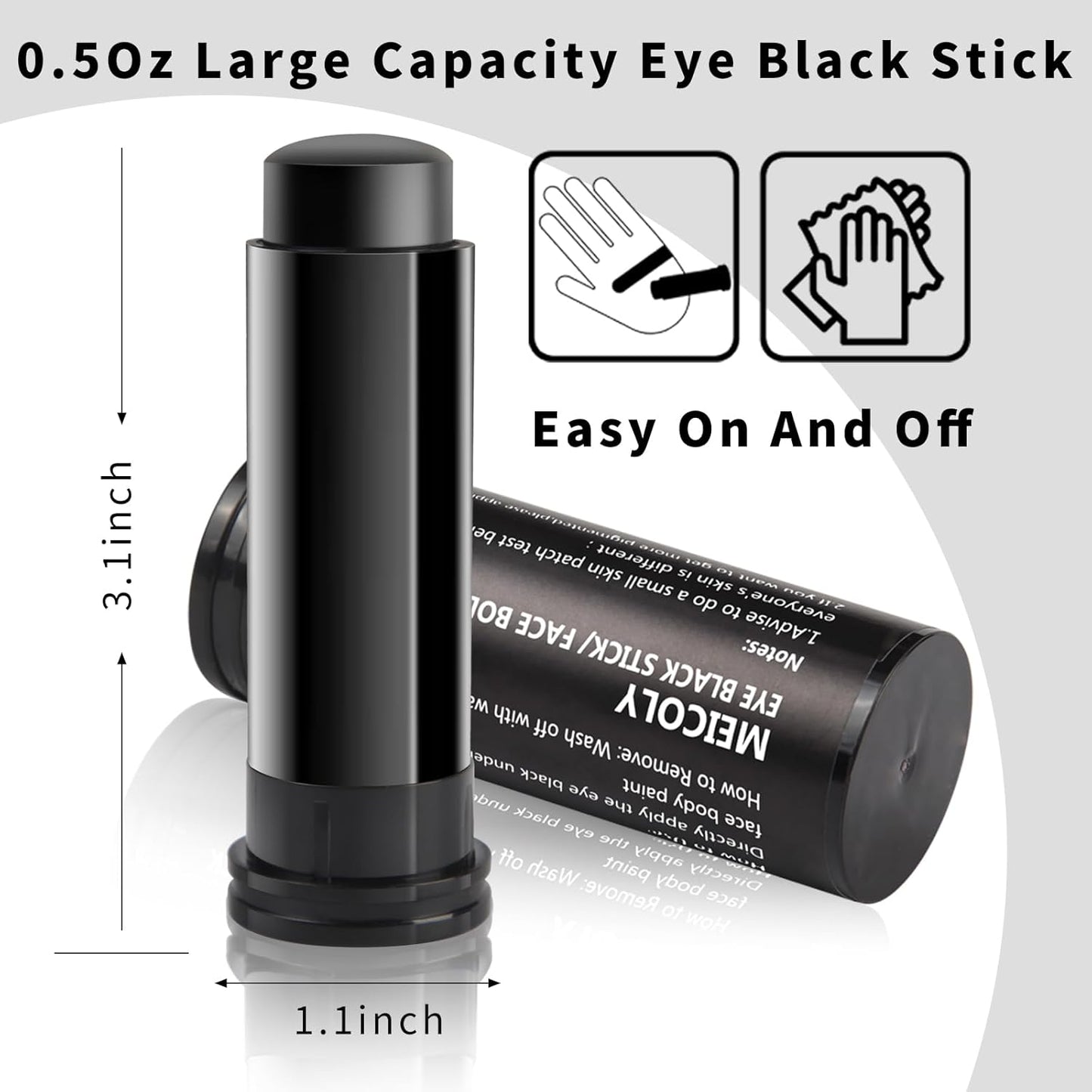 MEICOLY 3pcs Eye Black Stick for Sports,Easy to Color Athletes Black EyeBlack, Sporting Face Paint for Baseball Softball Football Lacrosse,Smooth Easy to Apply Halloween Face Body Paint Stick,1.5Oz