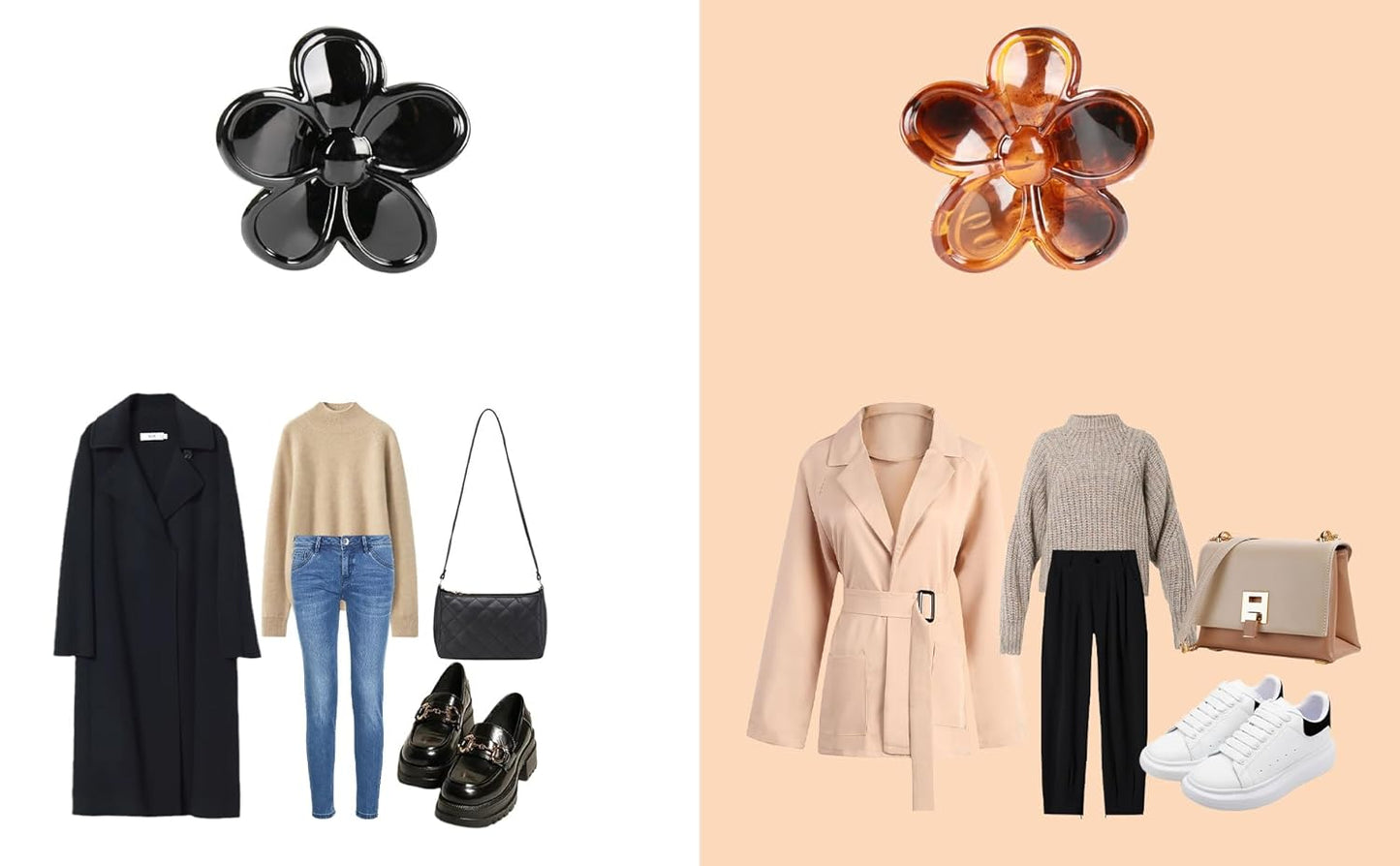 4-Piece Medium Hair Claw Clips for Women-Versatile Small Claw Clips for Thin & ThickHair, 2 Stylish Designs (Flower shape & JawClips),Perfect Hair Accessories for Women & Girls