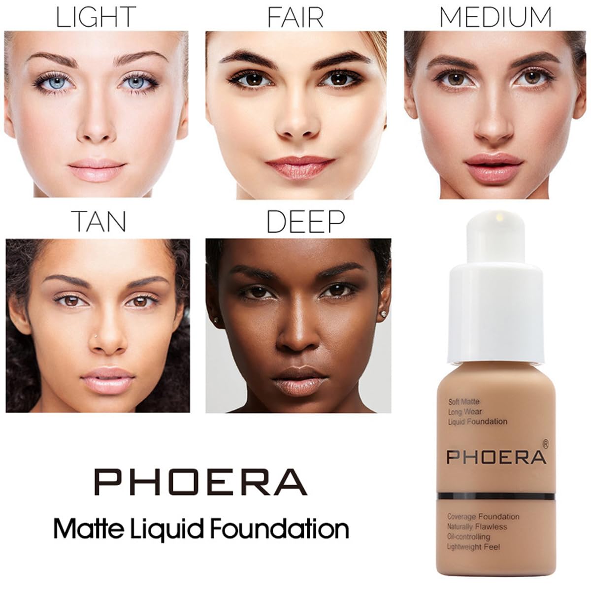 PHOERA 2 Pack Flawless Soft Matte Liquid Foundation, 24 HR Oil Control Concealer Makeup, Full Coverage Foundation for Women and Girls (105 Sand)