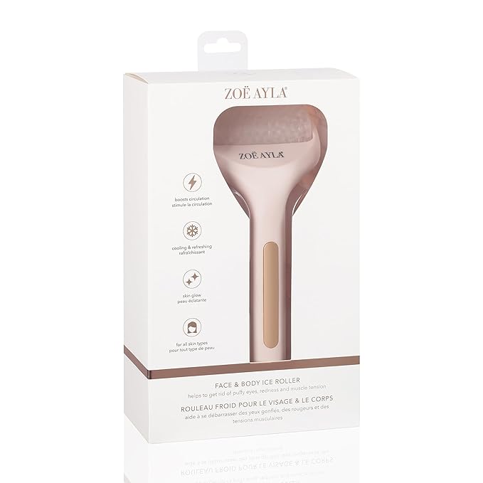Zoe Ayla Face and Body Ice Roller, 1 pc - Skin Tightening and Rejuvenating Face Massager - Soothes Sunburn, Sore Muscles - Puffy Eyes and Redness Relief - Convenient for Whole Body Use