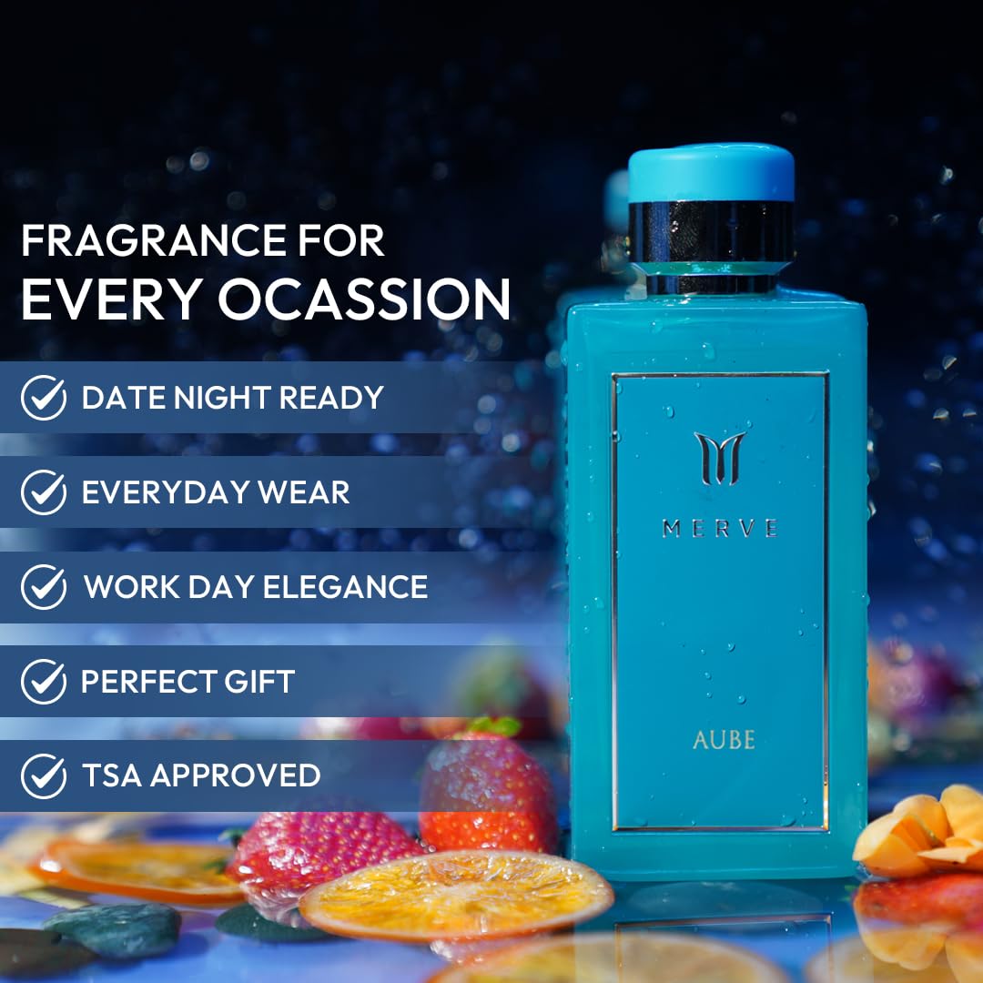 Merve Perfume Aube Premium Long Lasting Fragrance Luxury Scent For Women | Fruity, Musky, Sweet, Powdery, Amber, Citrus, Vanilla | Perfume For Women | 3.4 oz