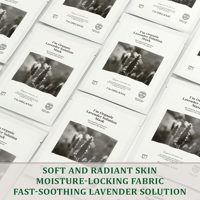 I'm ORGANIC - Lavender Solution Mask with Organic Lavender Oil | Skin Soothing | Hydrating | All Skin Types | 5 Masks