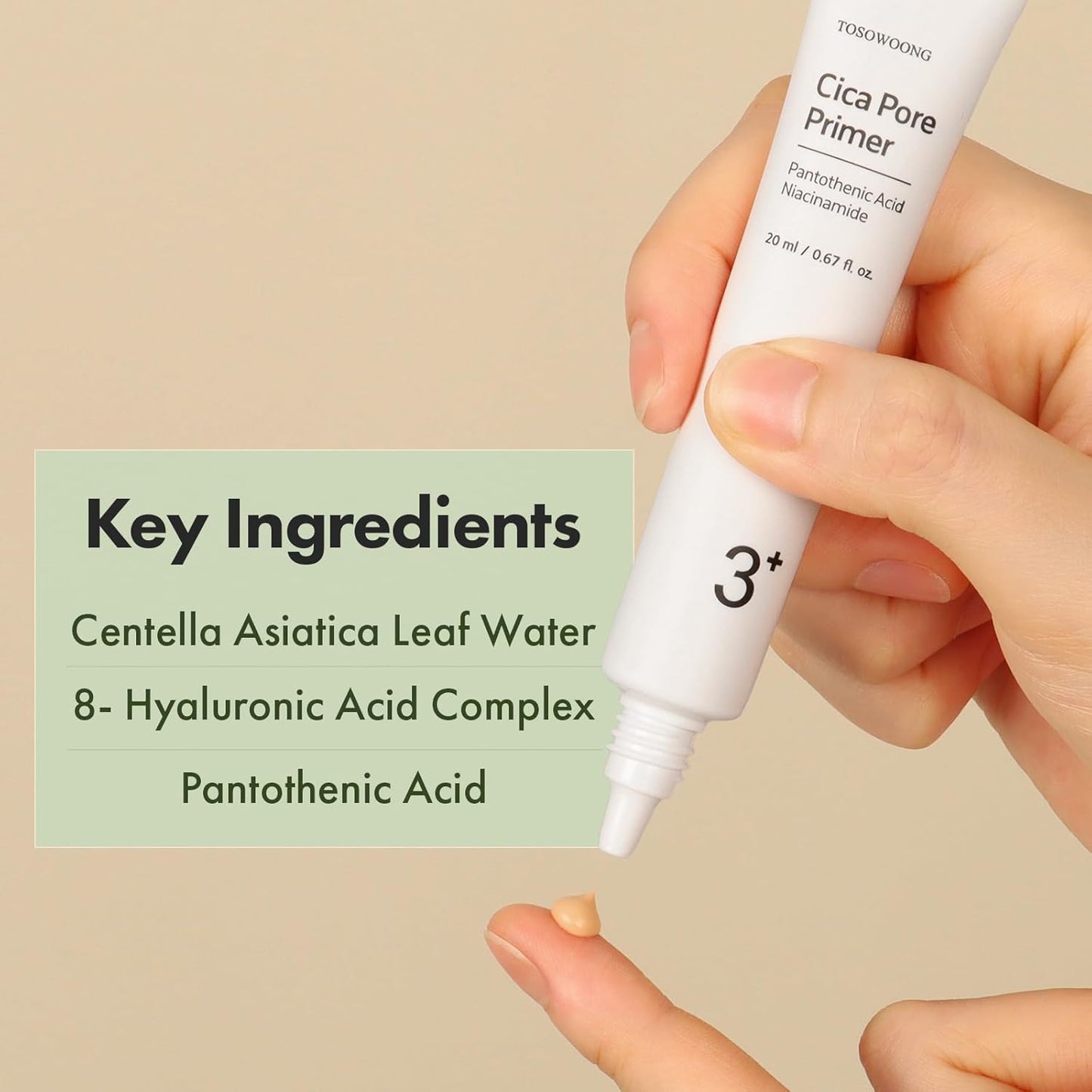 TOSOWOONG Cica Pore Primer, Face Primer, Pore Minimizer, Matte Finish Blurring Primer for Oily Skin, Sebum Control, Smooths Fine Lines & Wrinkles, Long-lasting Makeup, K Beauty, 20ml / 0.67 fl. oz.