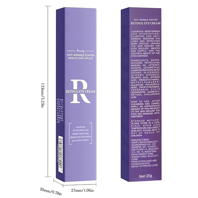 Retinol Eye Cream, Moisturizing Eye Care Daily Anti-Wrinkle Cream with 45% Retinol and 5% Hyaluronic Acid to Smooth and Moisturize Skin, Under Eye Bags, Reduce Dark Circles, Wrinkles (0.7 Ounces)