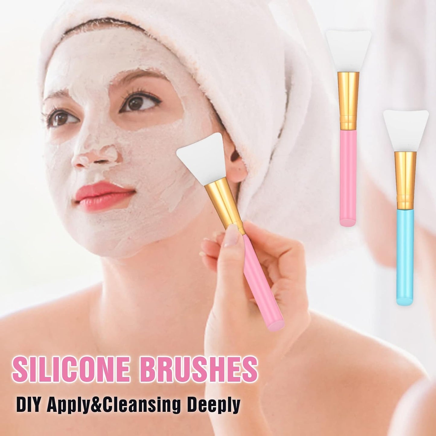 2 PCS Silicone Face Mask Brushes, Facial Mud Mask Beauty Tool Applicator Brush Soft Hairless Body Lotion Moisturizers Applicator Sector Brush Makeup Tools For Women Girls (Black+Blue)