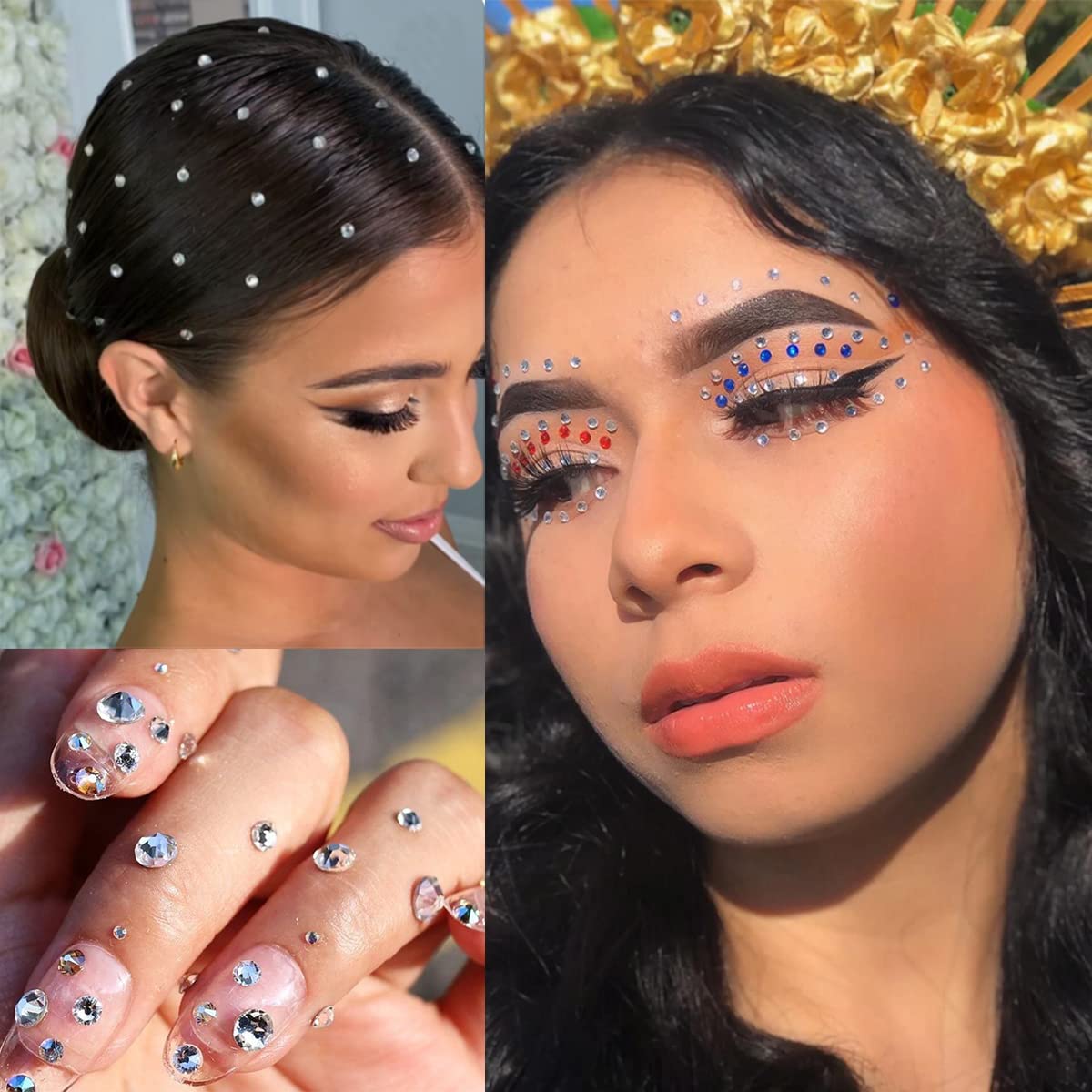 1250 Pcs Self Adhesive Rhinestones Pearl for Makeup Face Gems Eyes 16 Colors Rainbow Rhinestones Face Jewels Stick on Pearls Stickers, Hair Pearl Nail Makeup DIY Decorations