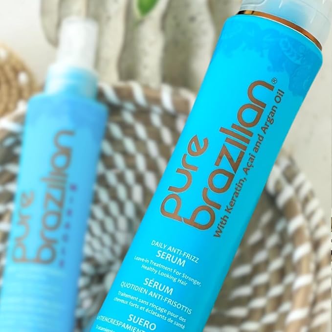 Pure Brazilian Anti-Frizz Daily Leave-In Serum, Strengthening Hair Treatment, Fortifies & Protects Hair From Heat & UVA/UVB, Pack of 2, 13.5 Ounce (400 Milliliter)