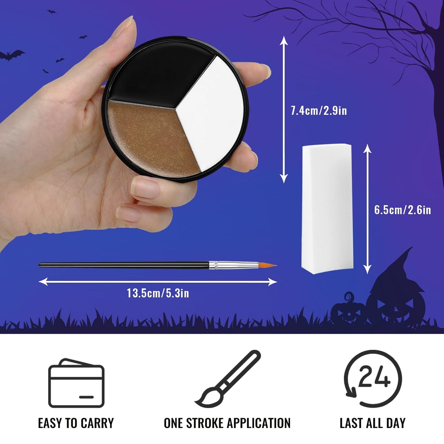 Black White Metallic Brown Face Paint+3PC Sponge+Brush Body Paint Set,Colored Eye Black for Baseball Softball Sport Games,Leopard,Cat Face Painting for Halloween,Cosplay,Costume,Theme Parties