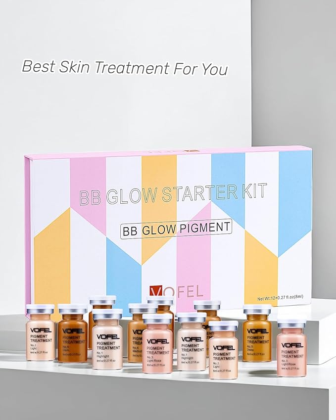 BB Glow Starter Kit BB Glow Pigment for Microneedling Serum Foundation Skin Treatment Kit 0.27oz 12 Vials