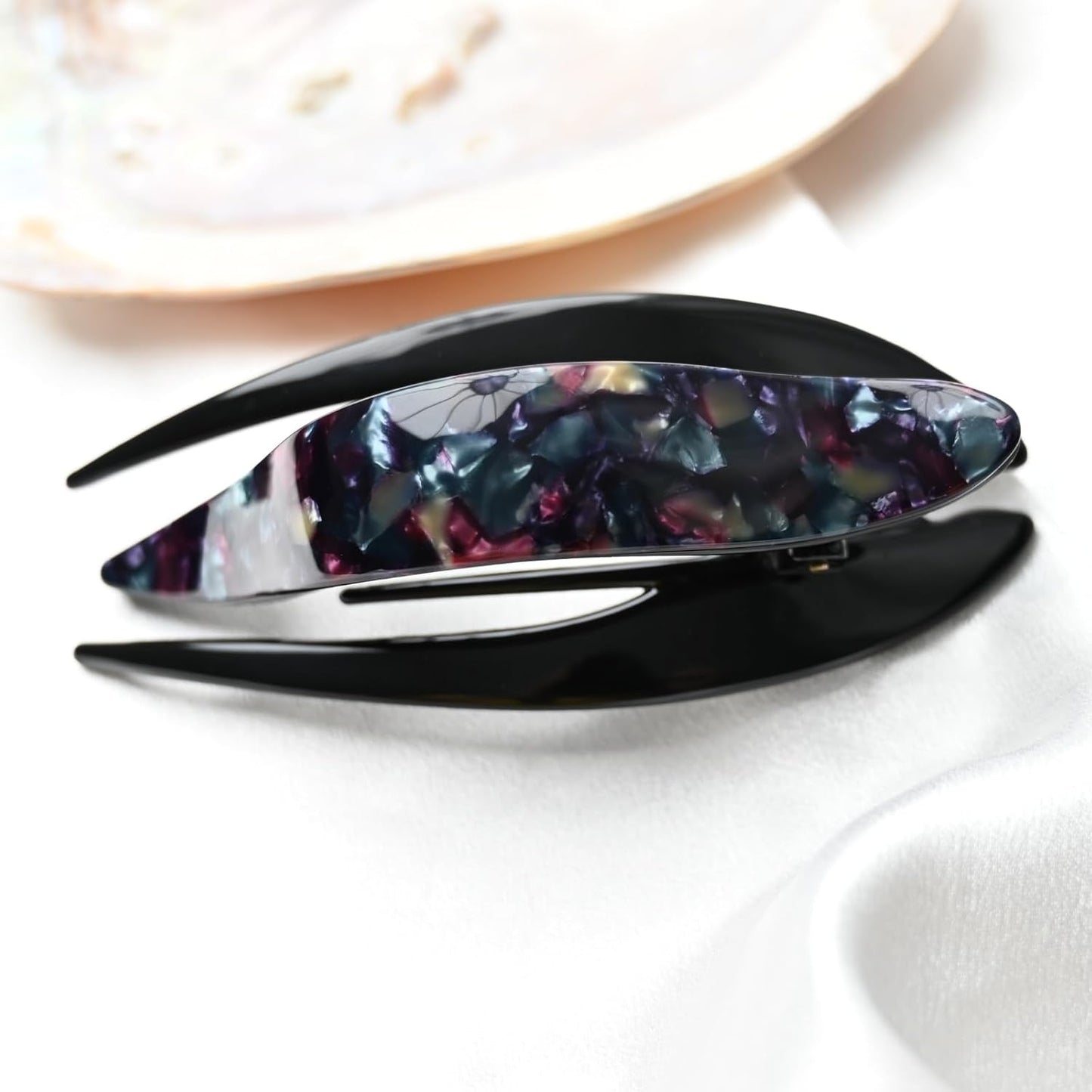 Handmade Celluloid French Design Tortoise Shell Barrettes Side-slide Opening Duck Luxury Fashion Accessories Hair Clip Claw for Women (moonlight)