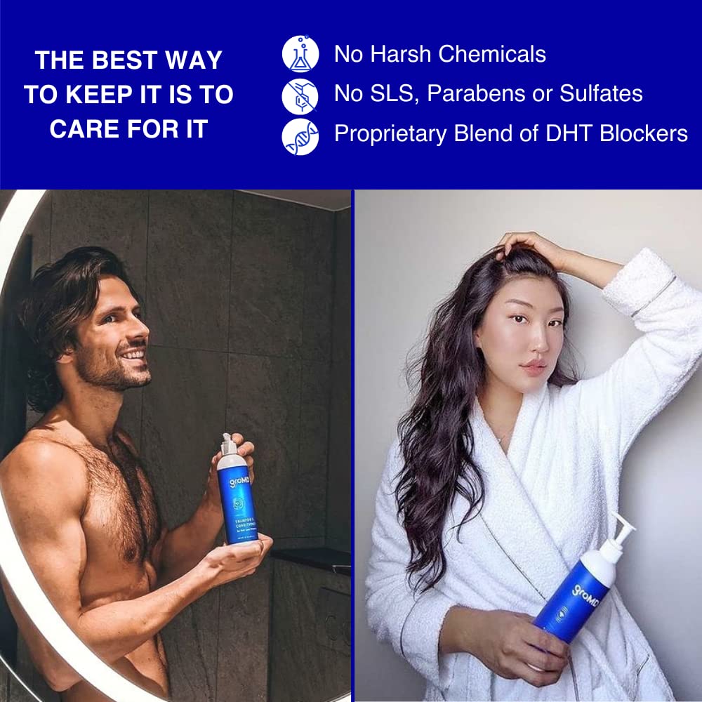 GroMD Biotin Shampoo and Conditioner, Hair Growth Shampoo, Hair Loss Shampoo for Men & Women, Regrowth Treatment & Thickening, Contains Argan Oil & DHT Blocking Ingredients, Doctor-Formulated, 10 oz