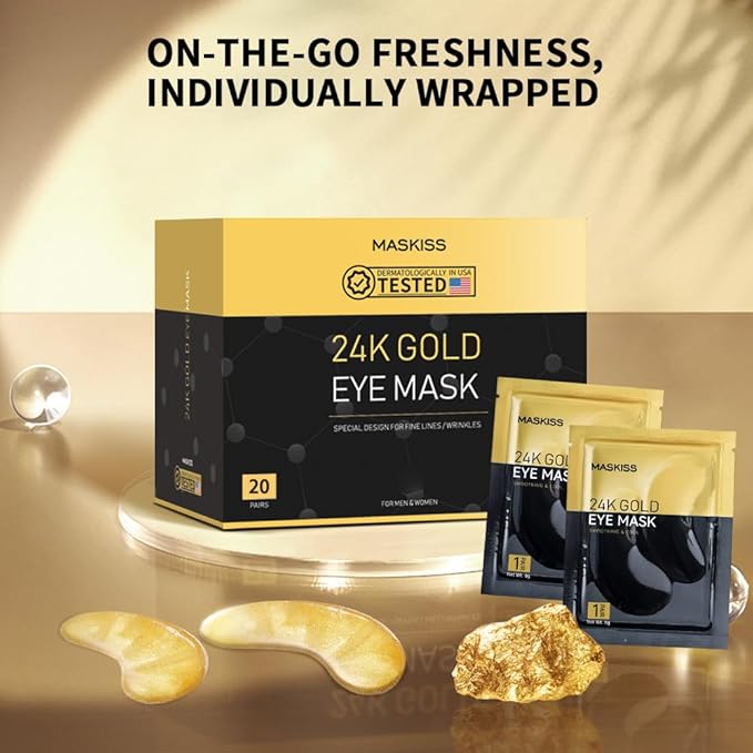 24k Gold Under Eye Patches (20 Pairs), eye mask, Collagen Skin Care Products, Eye Patches for Puffy Eyes, eye masks for dark circles and puffiness
