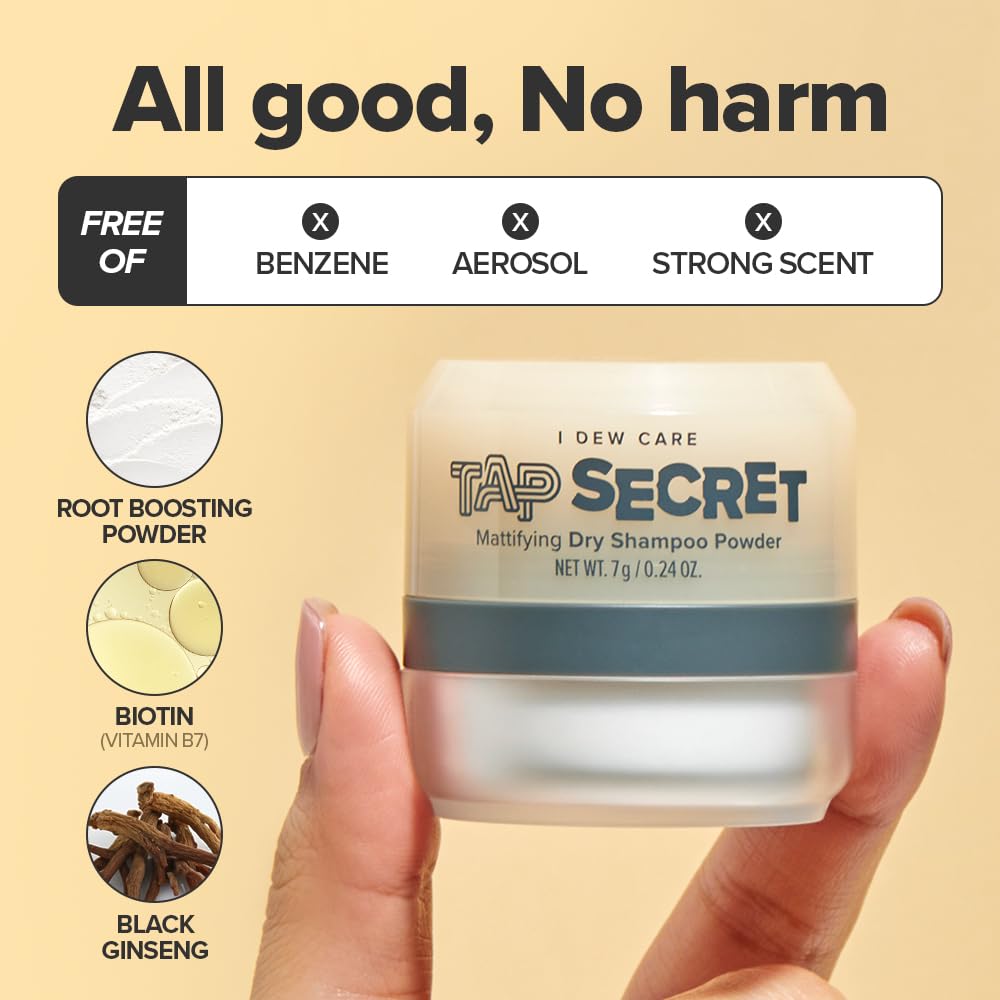 I DEW CARE Tap Secret Dry Shampoo Powder Refill with Biotin | Strengthening & Volumizing, Refillable, Travel size, Non-aerosol, Korean Ginseng, Dry Shampoo for Women, Women Stocking Stuffers, 0.24 Oz