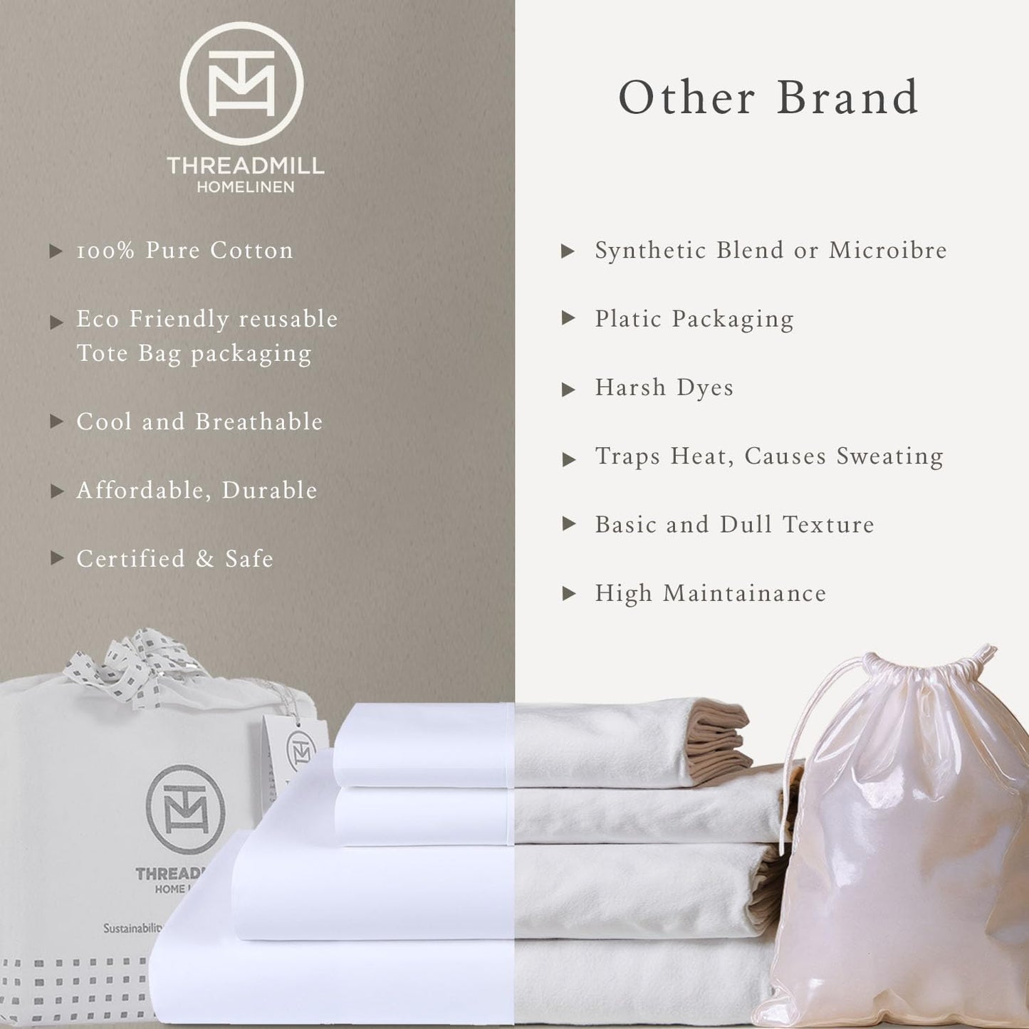 Threadmill 100% Cotton Sheets for King Size Bed | Damask Sateen All-Season 500Thread Count 4 Pc King Bed Sheets Set | Soft, Breathable Hotel Quality | Snug Fit Elastic Deep Pocket King Sheets | Beige