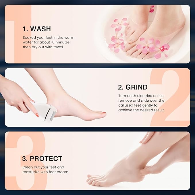 Electric Foot Callus Remover, Rechargeable Portable Electronic Foot File Pedicure Kits, 3 Roller Heads, 3 Speed, Battery Display for Remove Cracked Heels Calluses and Dead Skin Ideal Gift