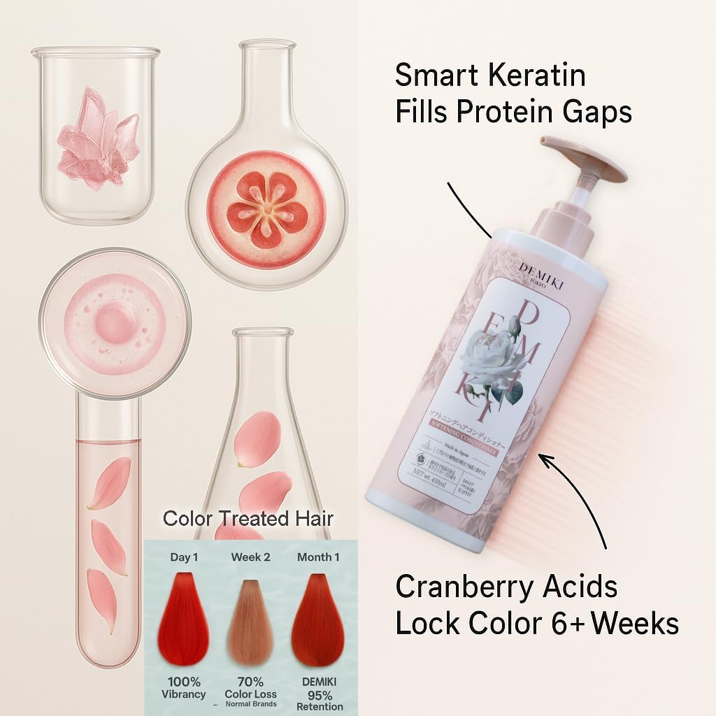 DEMIKI Japanese Shampoo and Conditioner Set for Women, Shampoo and Conditioner Set for Oily Hair, Sulfate Free, Rose Scent, Anti Dandruff, Clarifying, Moisturizing, Hydrolyzed Keratin Hair Care, 32oz