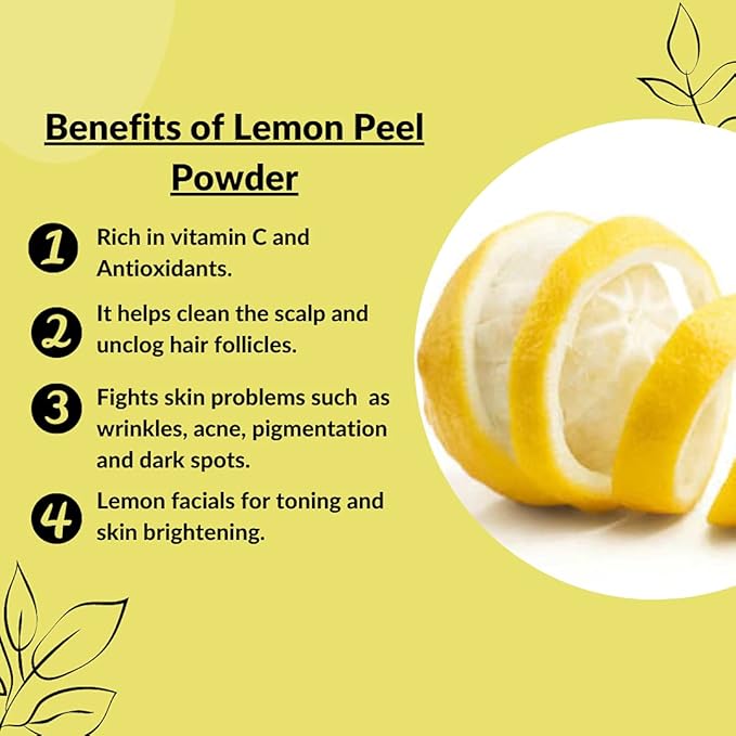 Lemon Peel (Citrus Limon) Powder by mi nature| 100% Pure and Natural | 227g,(8oz), (1/2 lb) | Vegan | Non-GMO | For Skin care | Used for Soap making | Stimulate hair growth