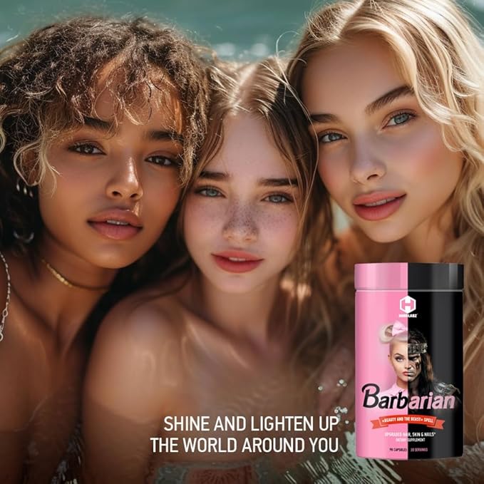 Barbarian โ Extra Strength Unisex Collagen Peptides for Healthy Hair, Skin, Nails; Joints and Bones Support; Upgraded with Hyaluronic Acid, Biotin, Chondroitin and Vitamin C, 90 Capsules