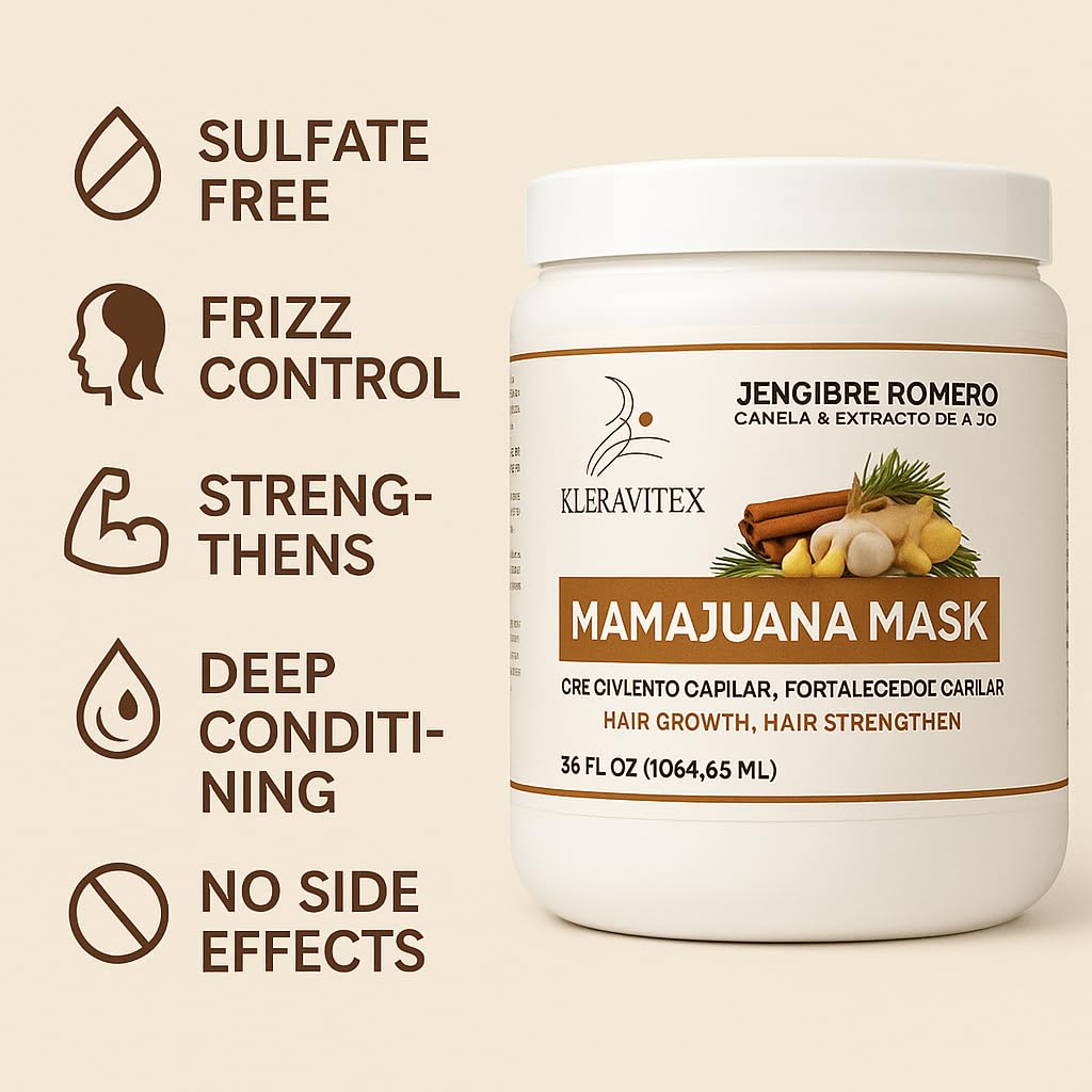 Mamajuana Hair Mask - Deep Treatment with Ginger, Rosemary, Cinnamon & Garlic Oil Extract - Hair Mask for Dry Damaged Hair and Growth, Paraben & Sulfate Free Hair Treatment (60 OZ)