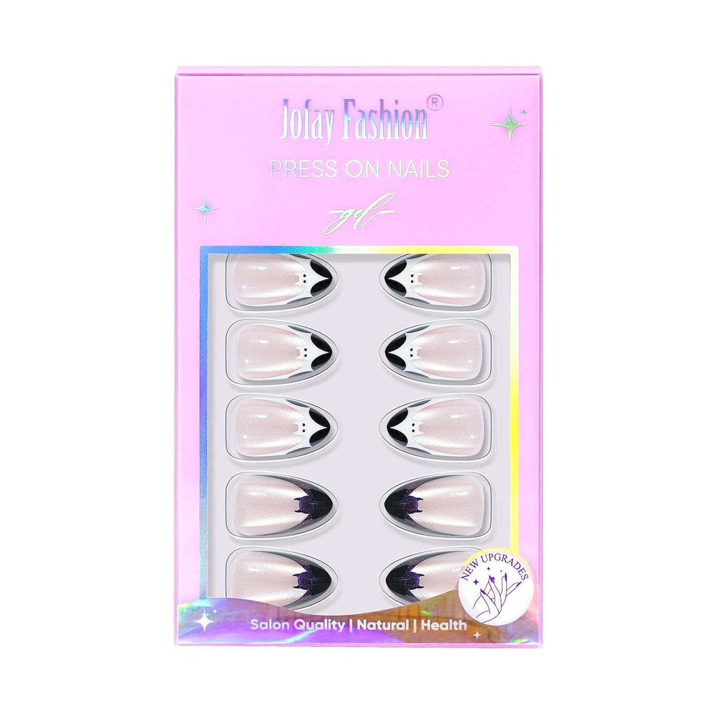 Halloween Press On Nails Almond - Vampire Bat Black French Tip Press On Nails Short Cat Eye Acrylic Square Halloween Nails with Glue Stick On Nails Fake Nail in 16 Sizes - 32 PCS Soft Gel Kit