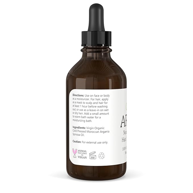 Isabella's Clearly Organic ARGAN Oil of Morocco | 100% Pure Cold Pressed Moroccan Oil for Hair, for Face, for Scalp, for Skin, for Nails and for Body | Virgin, Unrefined, In Glass Bottle (Bulk 4 oz)