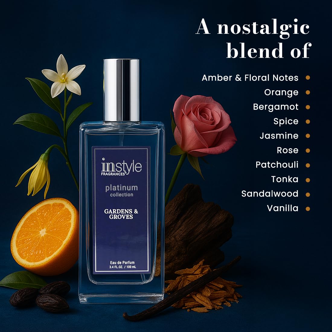 Instyle Fragrances Platinum Collection Gardens & Groves, Premium Women’s Eau de Parfum, CLEAN, Vegan, Paraben-Free, Never Tested on Animals, 3.4 Fluid Ounces