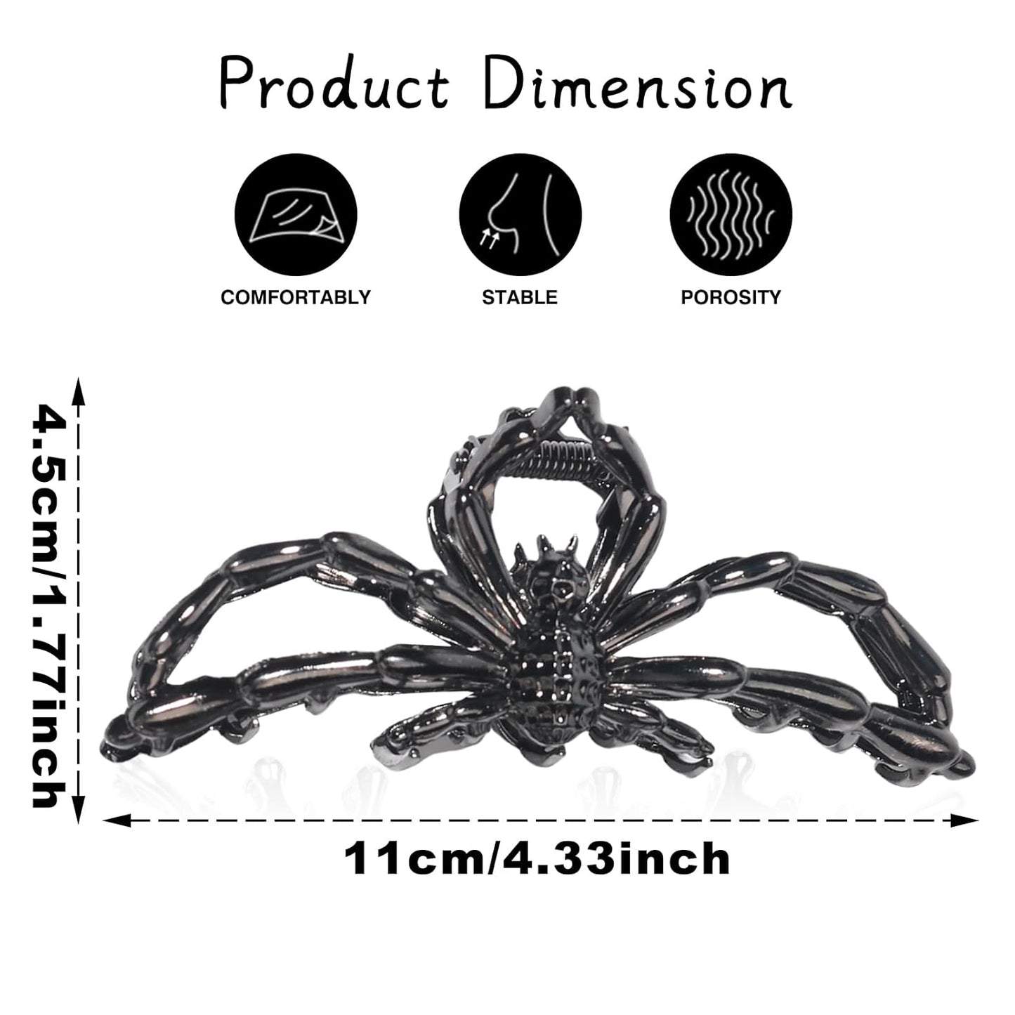 Halloween Spider Hair Claw Clips - Metal Black Alloy Nonslip Terror Spider Strong Hold Gothic Catch Clips for Women's Thick or Thin Hairs