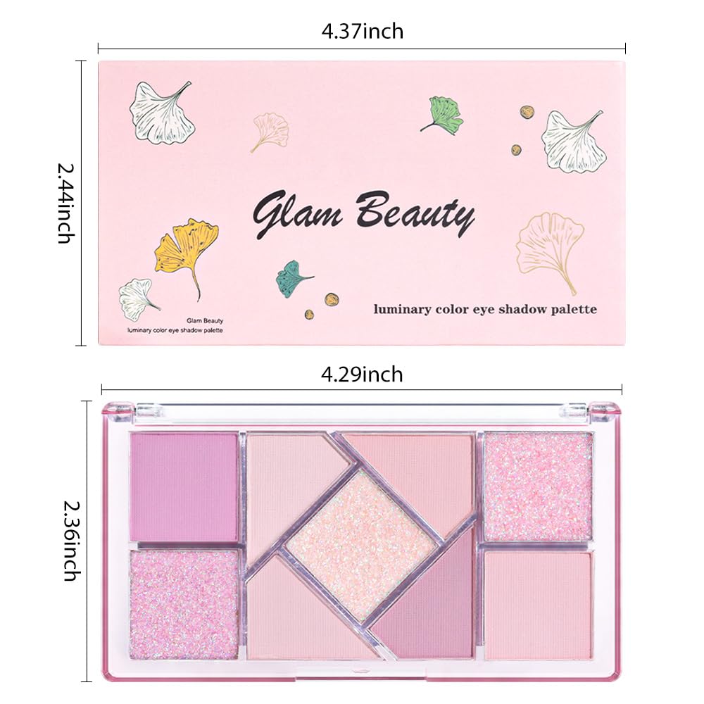 Matte Shimmer purple pink Eye Shadow Palette Makeup,Eyeshadow Long Lasting Waterproof Cruelty-Free, 9 Blendable Shades in Smooth Matte and Shimmer Finishes with Gorgeous Pearls for woman