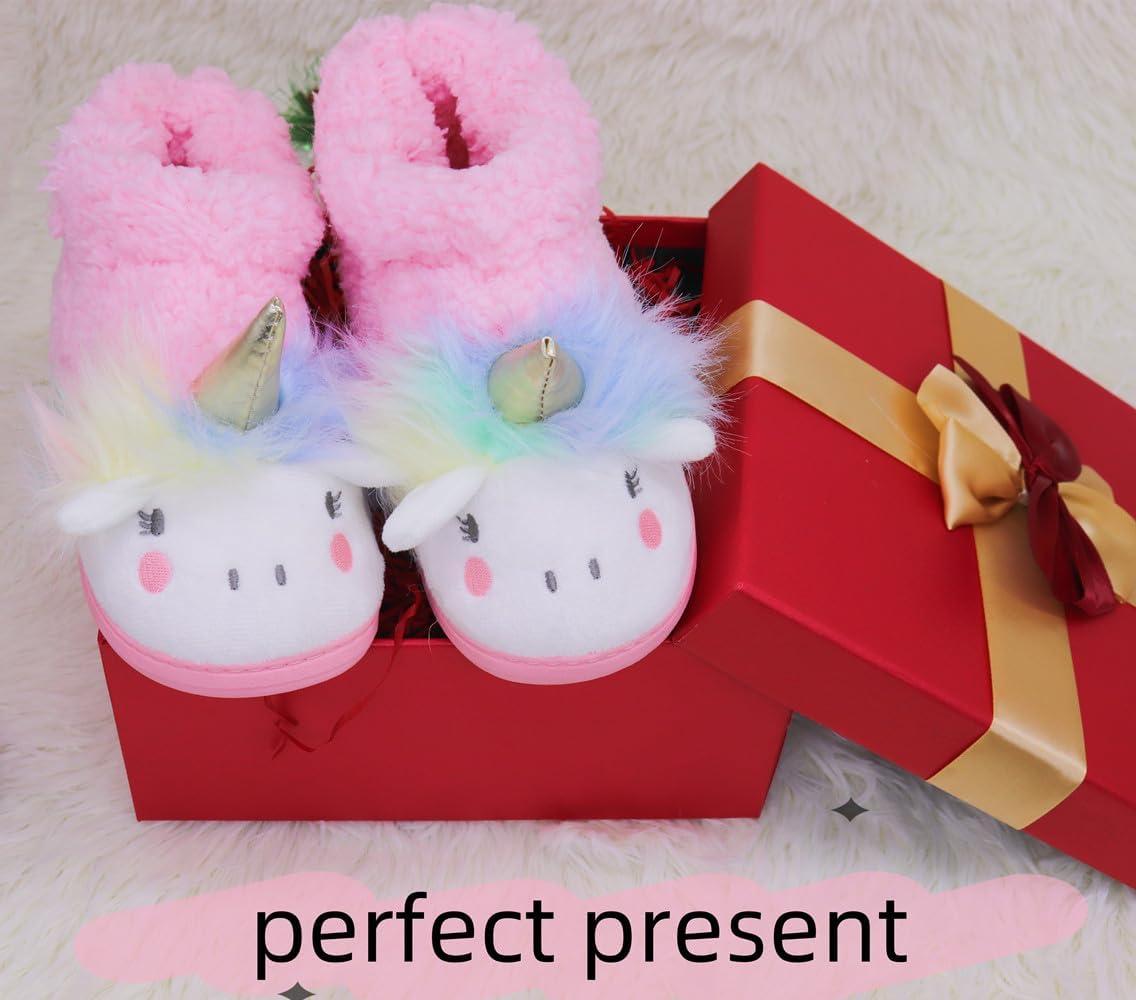 Girls Unicorn Slippers Toddler Girls Slippers Warm Comfortable Anti-Slip House Slipper for Kids Indoor Outdoor(Little Kid/Big Kid)