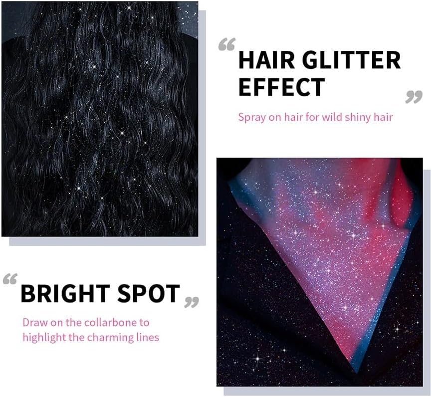 Glitter Spray for Hair and Body, Perfect Body Shimmer for Music Festival Stage Makeup and Hair and Face Glitter Spray. 2.11 Oz