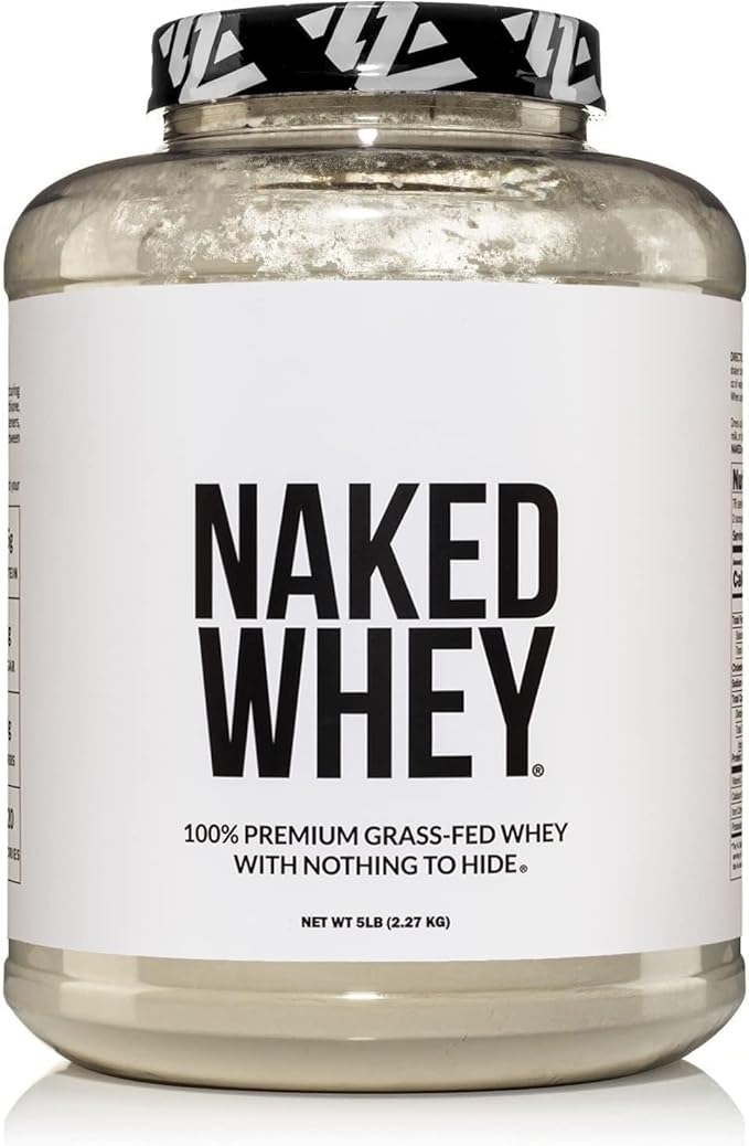 Naked WHEY 5LB 100% Grass Fed Unflavored Whey Protein Powder - Only 1 Ingredient, Undenatured - No GMO, Soy or Gluten - No Preservatives - Promote Muscle Growth and Recovery - 76 Servings