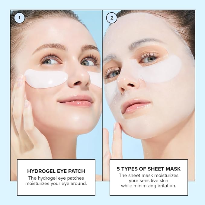 I DEW CARE Glass Skin Face Mask Variety Pack - Hot as Sheet | Korean Face Masks Skincare, 5-Day Eye&Face Multi-masking Set, Moisturizing, Soothing, Pore Tightening, Firming