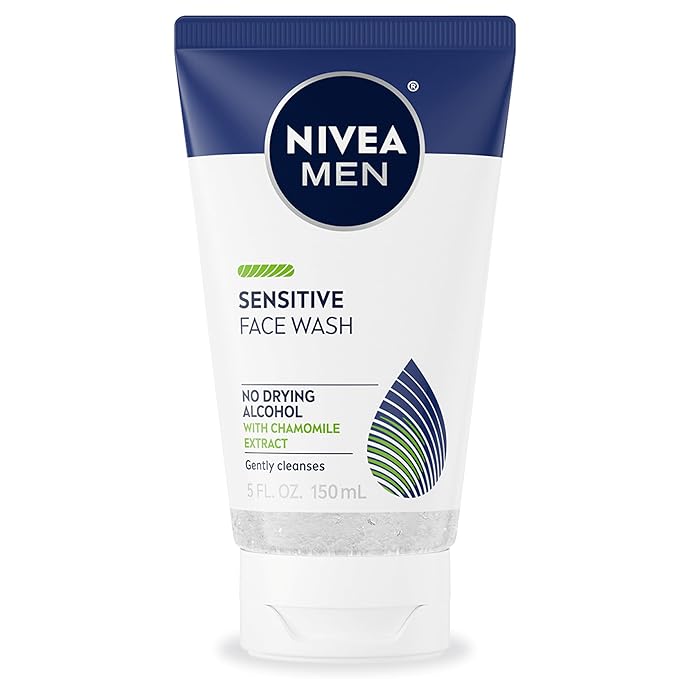 NIVEA MEN Sensitive Face Wash with Vitamin E and Chamomile Extract, No Drying Alcohol, Gentle Face Wash for Men with Sensitive Skin, 5 Fl Oz Tube