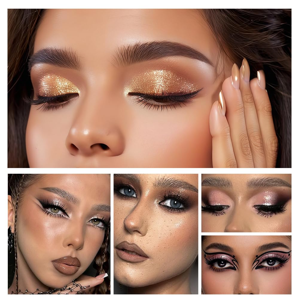 sam sugar 4-in-1 Eye Makeup Kit 4-Color Eyeshadow Palette Double-Ended Liquid Eyeliner Volumizing Mascara Eyebrow Pencil & Brush for Daily Makeup(03#)