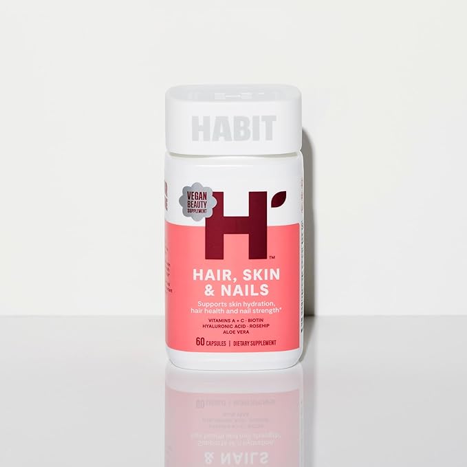 Habit Hair, Skin & Nails Supplement (60 Capsules) - New Look, Supports Skin Hydration, Hair & Nail Strength, Biotin 2000mcg, Vitamin A & C, Hyaluronic Acid, Rosehip, Vegan, Non-GMO (1 Pack)