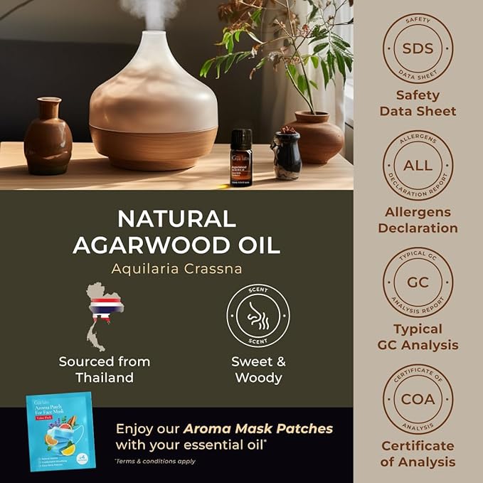 Gya Labs Agarwood Essential Oils for Diffusers - 0.34 Fl Oz - 100% Pure Natural Agarwood Oils for Skin, Massage Candle Making & DIY - Warm & Ambery Scent