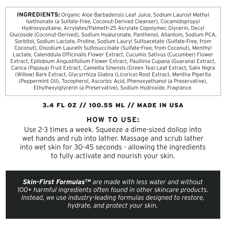 Supply Mens Face Scrub - Plan-based Mens Exfoliating Face Scrub with Biodegradable Beads, Aloe, Tea Tree & Mint - Natural Cleanser Removes Dead Skin, Oil & Impurities - Refreshing Skincare for Men
