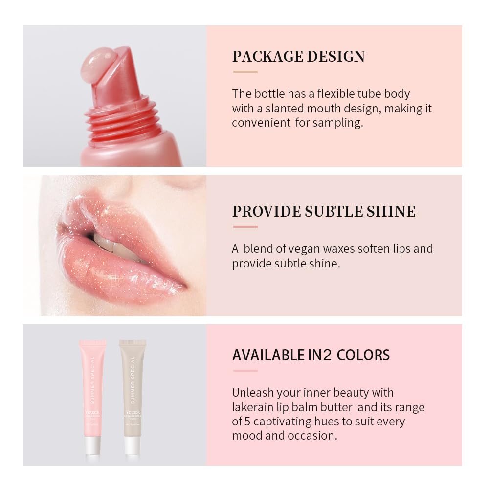 2 PCS Summer Lip Glossy Butter Balm Set, Tinted Lip Balm Long-Lasting Hydrating and Moisturizer, Glitter Lip Glossy Soften Dry Lips and Lip Care, Christmas, Birthdays Gifts for Women and Teen Girls