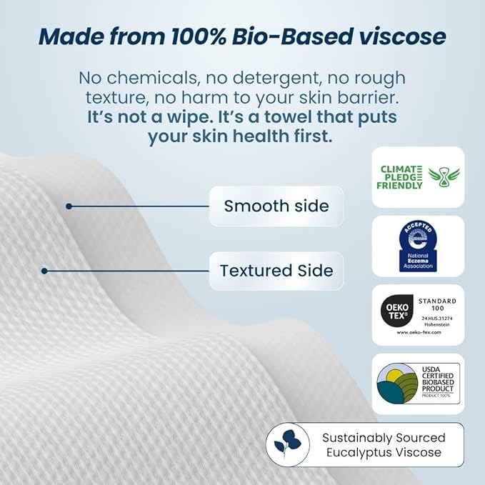 Clean Skin Club Clean Towels XL™ Supreme, 100% USDA Biobased Face Towel, Disposable Face Towelette, Eczema Association Accepted, Makeup Remover Dry Wipes, Ultra Soft, 50 Ct, 1 Pack