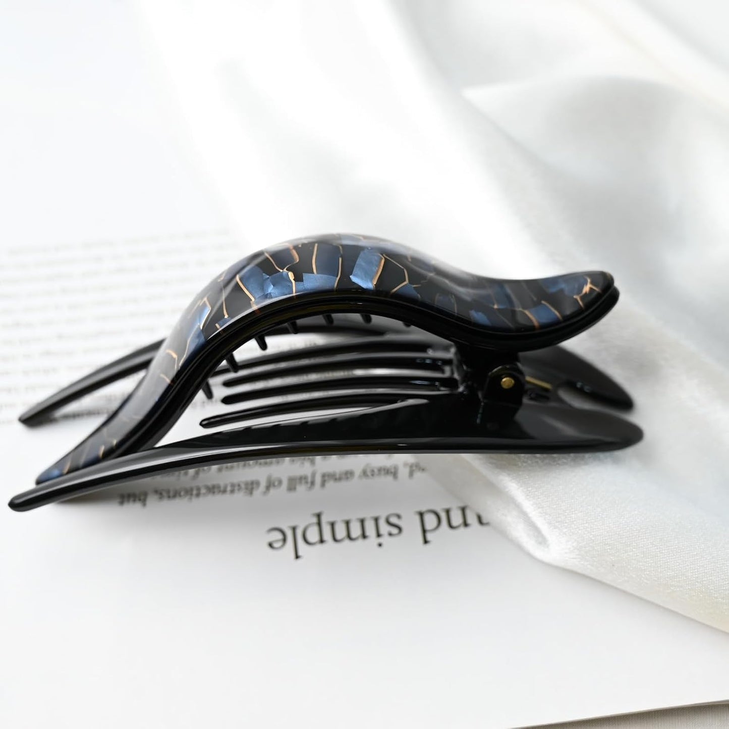 Handmade Celluloid French Design Tortoise Shell Barrettes Side-slide Opening Duck Luxury Fashion Accessories Hair Clip Claw for Women (marbleblue)